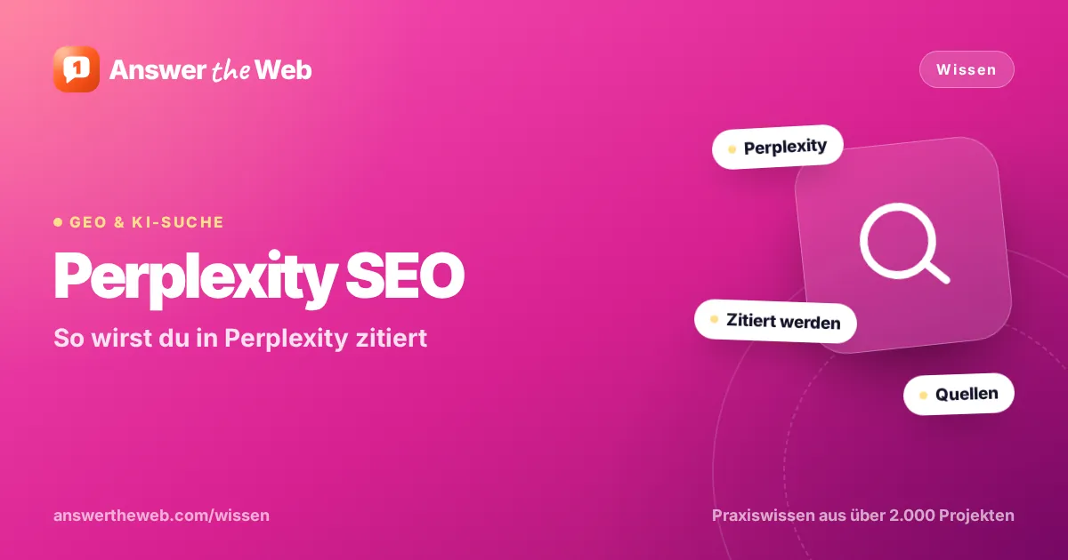 Titelgrafik zu „Perplexity SEO“: So wirst du in Perplexity zitiert, mit den Stichworten Perplexity, Zitiert werden und Quellen